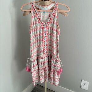 TAJ by Sabrina Crippa resort Boho Flowy Oversized Short Dress blue Pink Sz XS